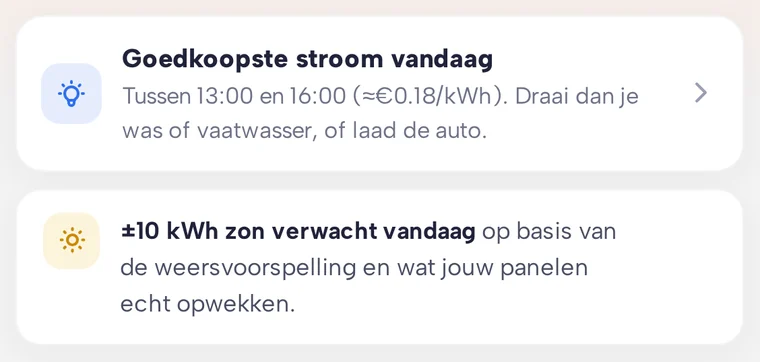 Goedkoopste stroom vandaag en verwachte zonne-opbrengst